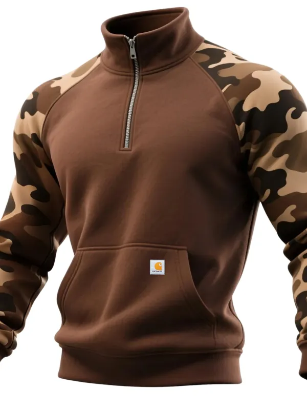 Carhartt Men's Retro Contrast Color Camouflage Stitching Half Zip Collar Sweatshirt - Simplyion.com 