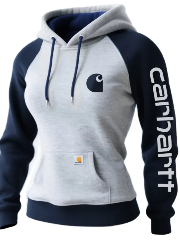 Carhartt Women's Retro Western Style Contrast Color Stitching Hooded Sweatshirt - Wantbright.com 