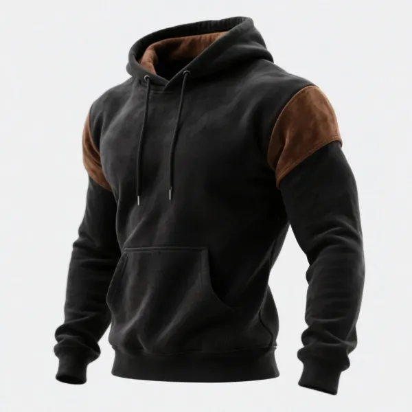Outdoor Men's Casual Contrast Color Stitching Hooded Sweatshirt Retro Western Sweatshirt - Upgradecool.com 