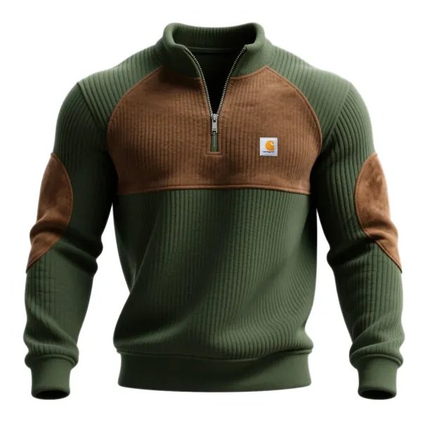 Outdoor Men's Casual Striped Stand Collar Sweatshirt Retro 1/4 Zip Stand Collar Top - Wayrates.com 
