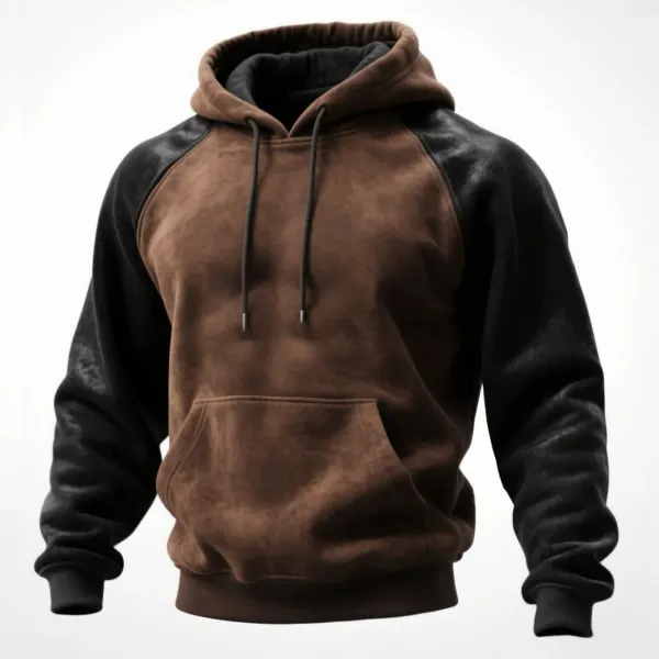 Outdoor Men's Casual Contrast Stitching Raglan Sleeve Hooded Sweatshirt Retro Western Sweatshirt - Upgradecool.com 