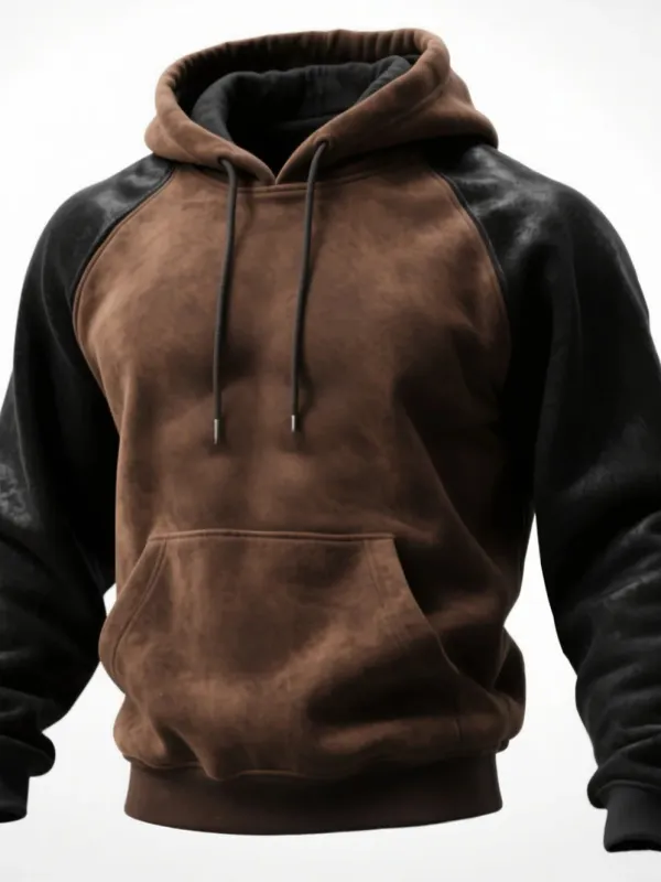 Outdoor Men's Casual Contrast Stitching Raglan Sleeve Hooded Sweatshirt Retro Western Sweatshirt - Pragmaace.com 