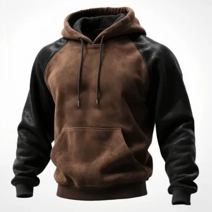 Outdoor Men's Casual Contrast Stitching Raglan Sleeve Hooded Sweatshirt Retro Western Sweatshirt