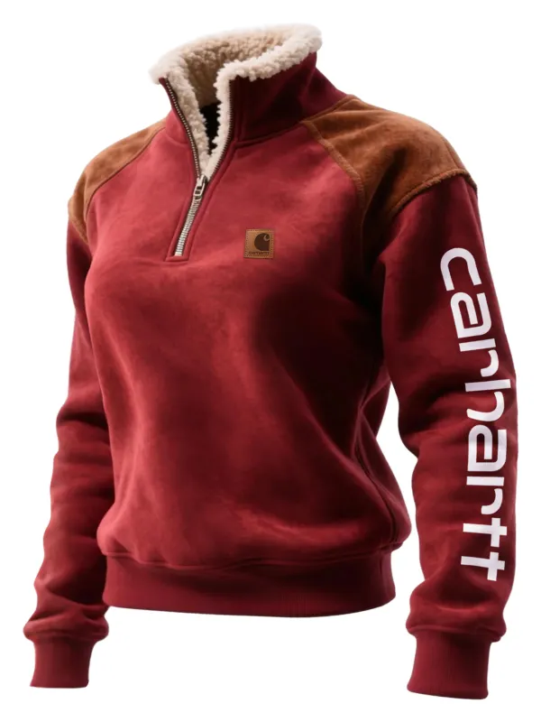Carhartt Women's Retro Western Suede 1/4 Zip Stand Collar Sweatshirt - Wantbright.com 