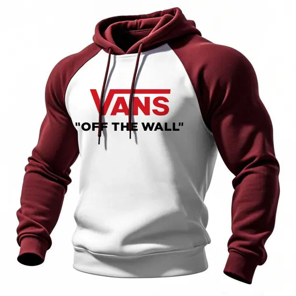 Men's Vintage Off The Wall Print Pocket Raglan Long Sleeve Hoodie - Wayrates.com 