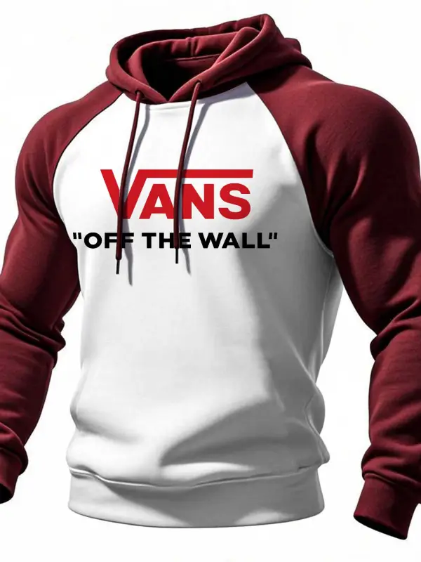 Men's Vintage Off The Wall Print Pocket Raglan Long Sleeve Hoodie - Wantbright.com 