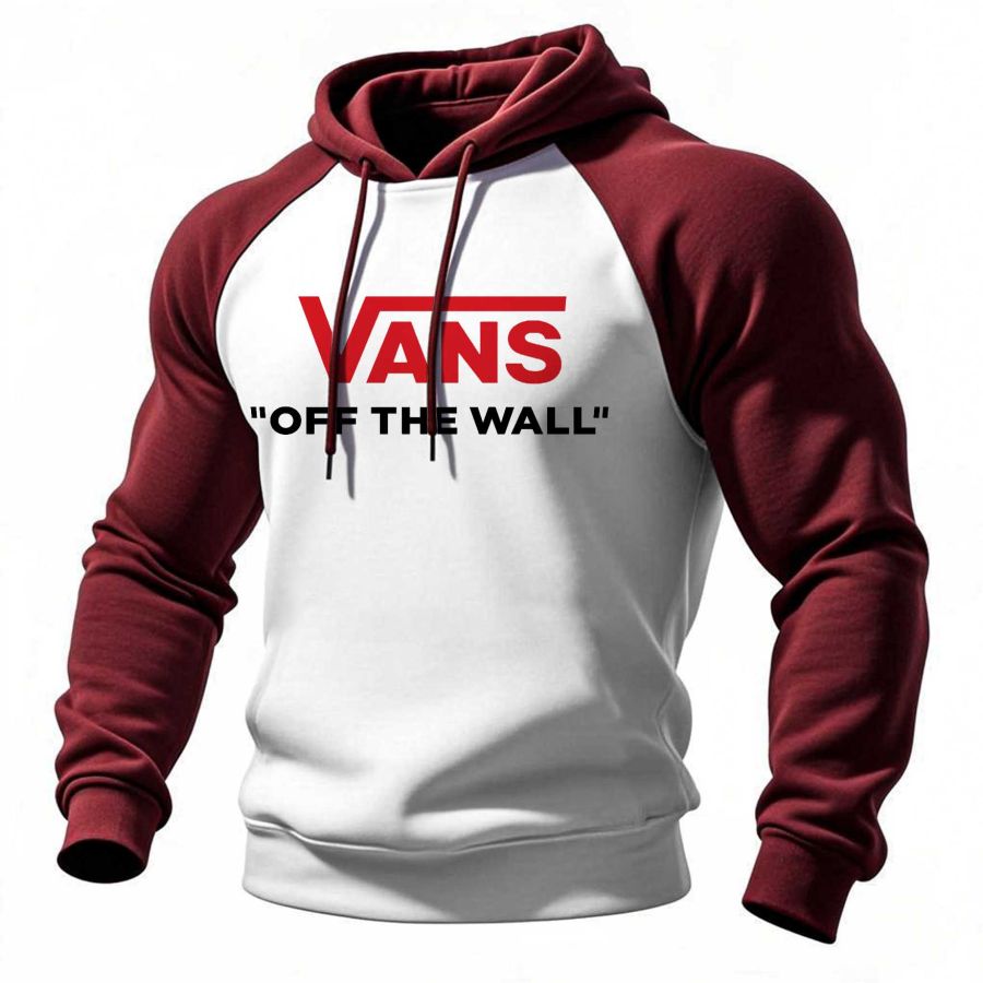 

Men's Vintage Off The Wall Print Pocket Raglan Long Sleeve Hoodie