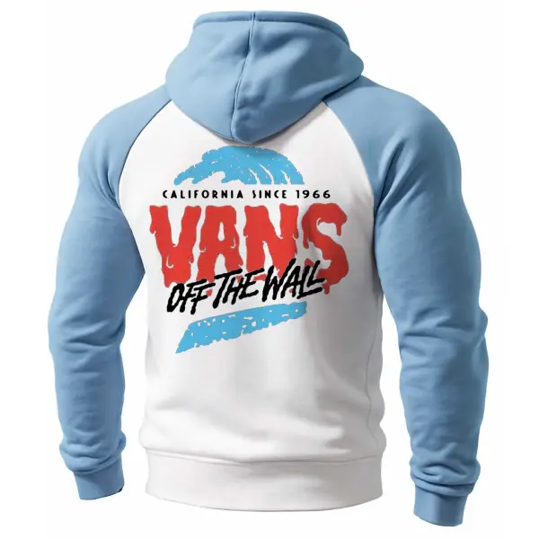 Men's Vintage Off The Wall Surf Print Pocket Raglan Long Sleeve Hoodie - Wayrates.com 