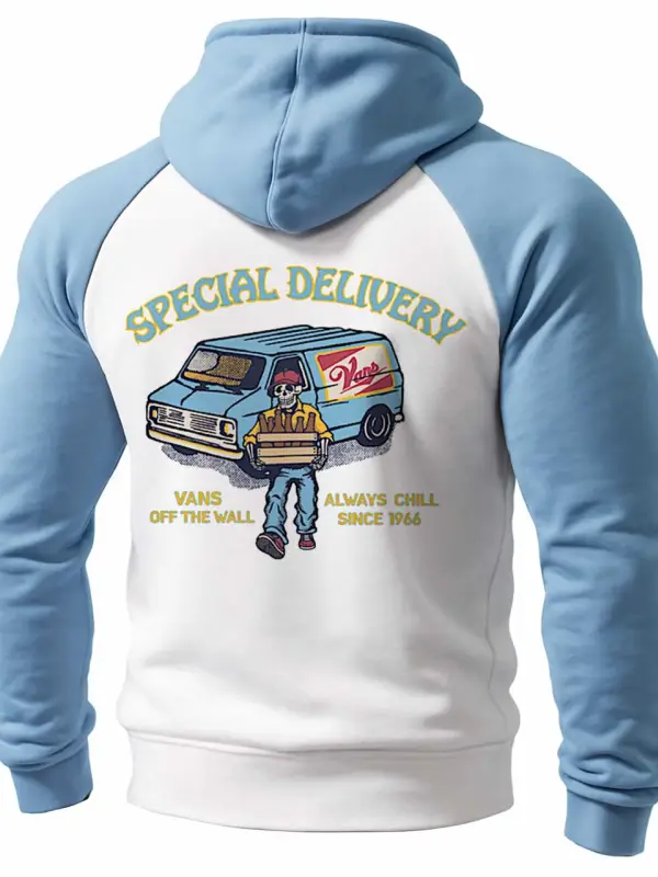 Men's Vintage Off The Wall Skull Print Pocket Raglan Long Sleeve Hoodie - Wantbright.com 