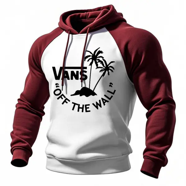 Men's Vintage Off The Wall Palm Tree Print Pocket Raglan Long Sleeve Hoodie - Wayrates.com 
