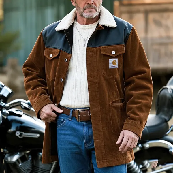 Men's Vintage Rustic Brown Cargo Jacket With Sherpa Collar - Wayrates.com 