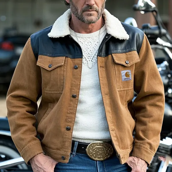 Men's Rugged Motorcycle Jacket With Leather Accents And Shearling Collar - Wayrates.com 