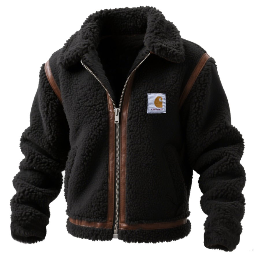 Men's Vintage Sherpa Jacket With Brown Leather Trim