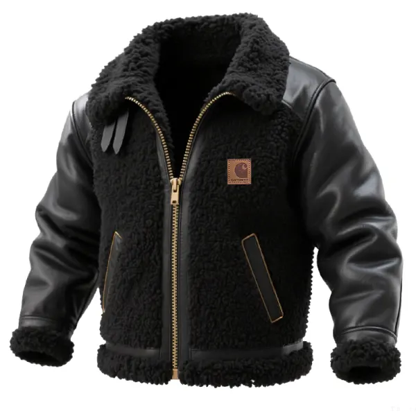 Men's Vintage Faux Shearling And Leather Fleece Jacket - Wayrates.com 