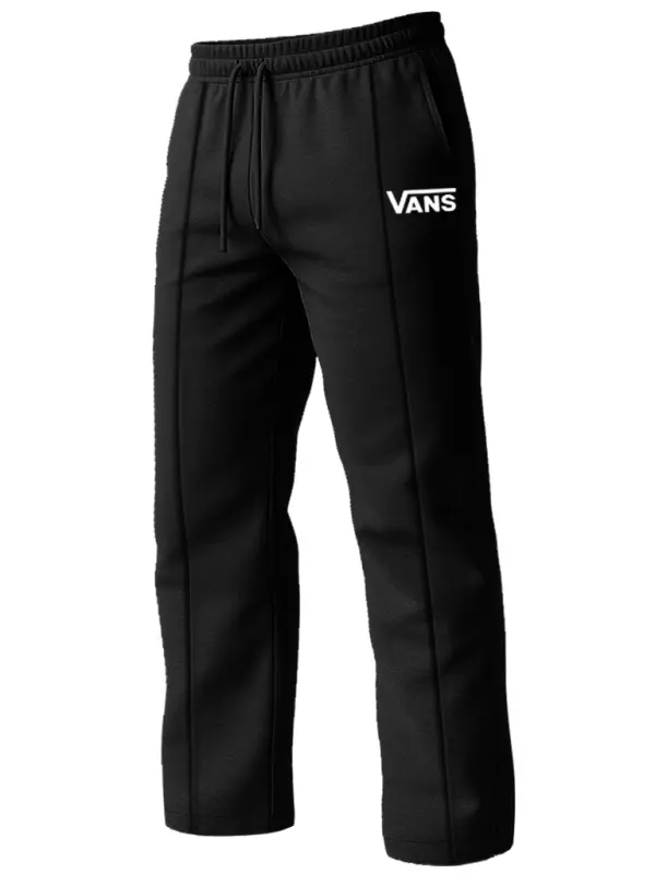 Men's Vintage Logo Print Loose Elastic Drawstring Black Trousers Sweatpants - Wantbright.com 