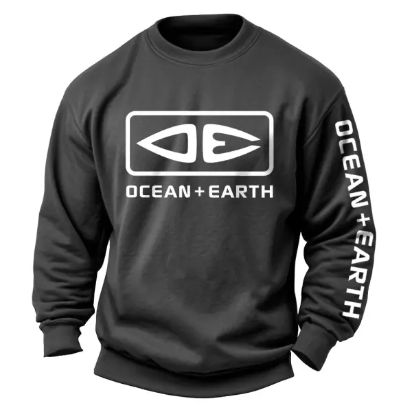 Men's Vintage Ocean Surfing Print Crewneck Long Sleeve Sweatshirt - Wayrates.com 