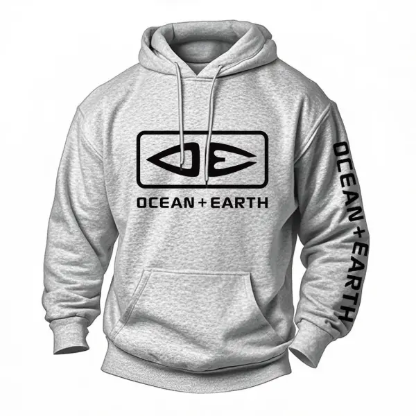 Men's Vintage Ocean Surf Print Pocket Long Sleeve Hoodie - Wayrates.com 