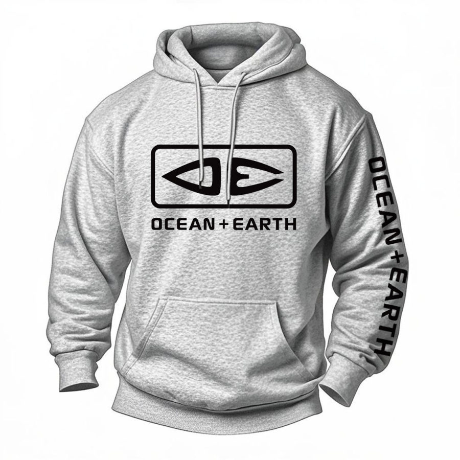 Men's Vintage Ocean Surf Print Pocket Long Sleeve Hoodie