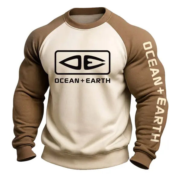 Men's Vintage Ocean Surfing Print Raglan Crewneck Long Sleeve T-Shirt - Wayrates.com 