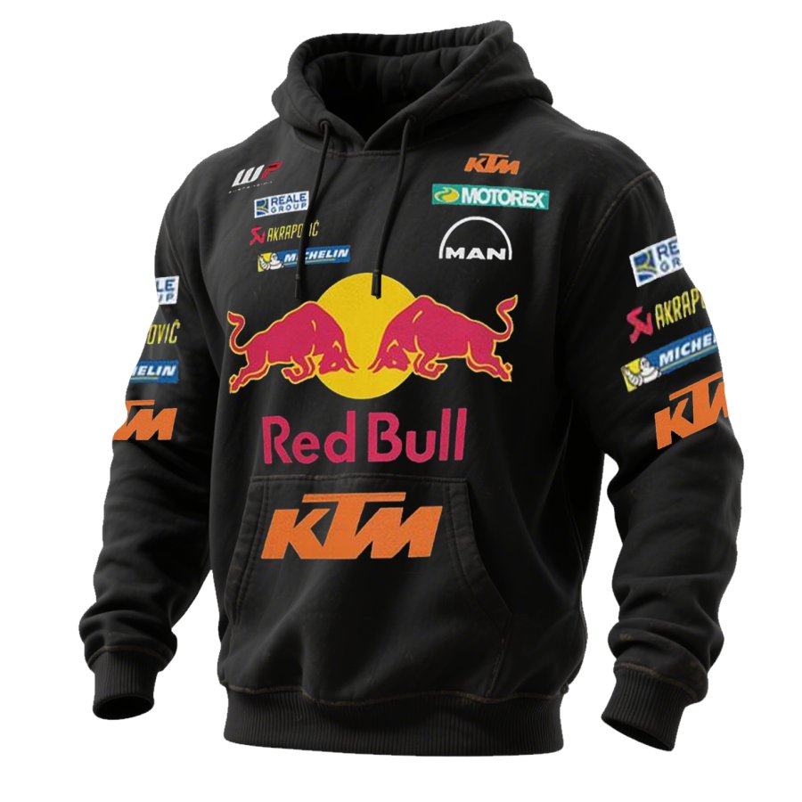 Men's 2025 Newest Retro Racing Print Black Oversized Hoodie