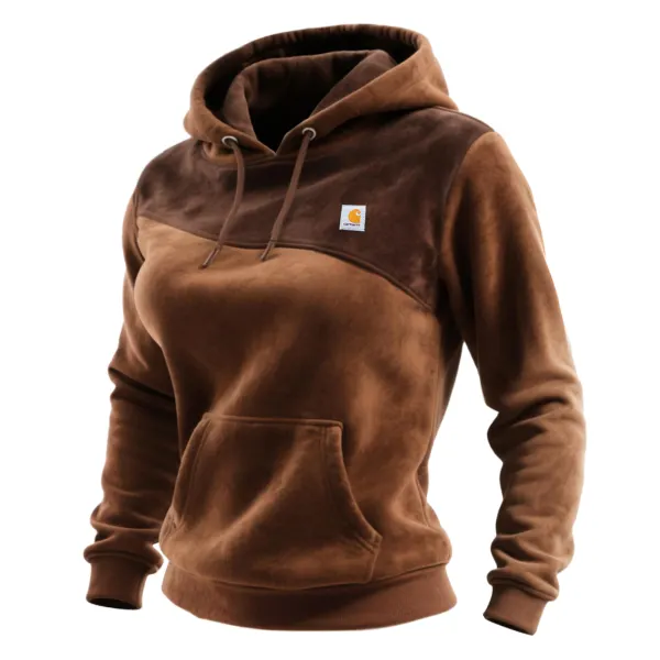 Carhartt Women's Retro Western Suede Contrast Color Stitching Hooded Sweatshirt - Rabclub.com 