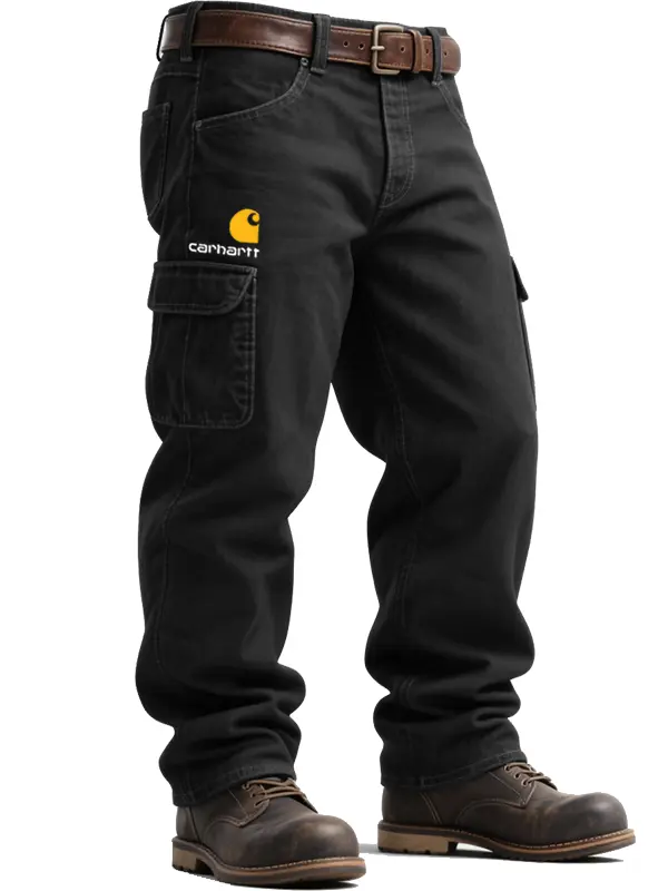 Men's Vintage Western Multiple Pockets Cargo Pants Black Navy Blue - Wantbright.com 