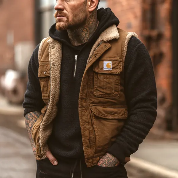 Suede Quilted Vest With Sherpa Lining For Men - Perfect For Urban Exploration - Wayrates.com 