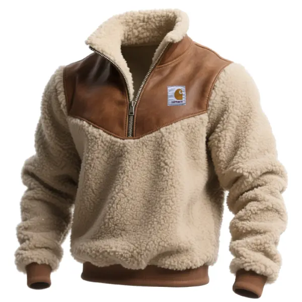Men's Vintage Winter Fleece Sweatshirt With Leather Trim - Wayrates.com 