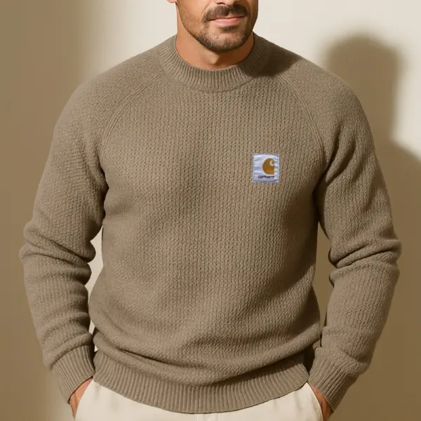 Men's Classic Crew Neck Sweater In Khaki - Wayrates.com 