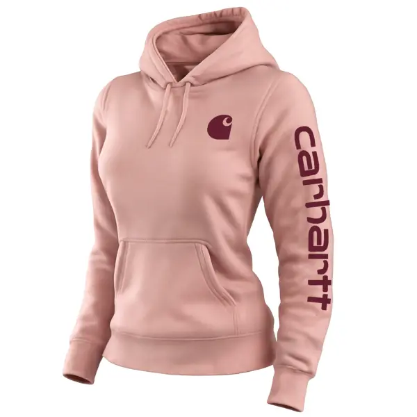 Women's Vintage Western Cowboy Letter Logo Print Pocket Long Sleeve Pink Hoodie - Wayrates.com 