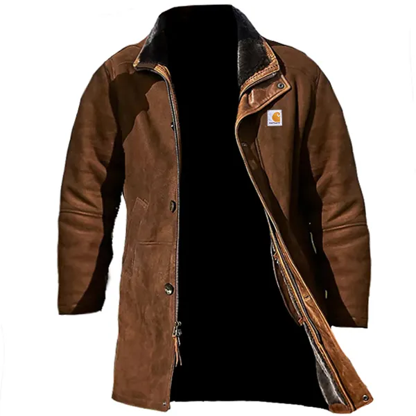 Men's Vintage Western Cowboy Suede Mid-Length Faux Fur Lining Jacket Coat - Wayrates.com 