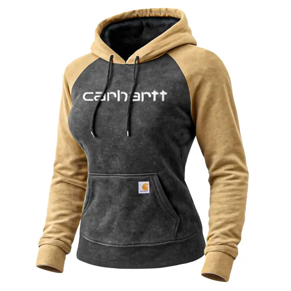 Women's Vintage Western Cowboy Suede Embroidered Contrast Raglan Sleeve Pocket Hoodie - Wayrates.com 