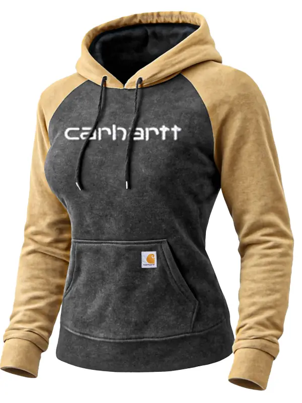 Carhartt Women's Vintage Western Cowboy Suede Embroidered Contrast Hoodie - Simplyion.com 