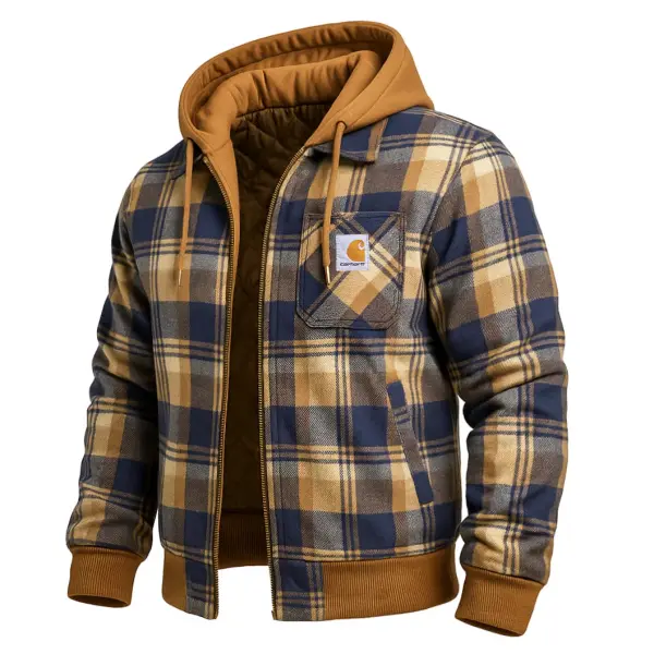Men's Vintage Western Cowboy Plaid Pocket Hooded Jacket - Wayrates.com 