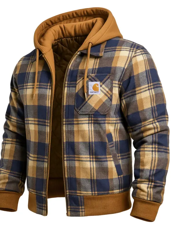 Carhartt Men's Vintage Western Cowboy Plaid Pocket Hooded Jacket - Wantbright.com 