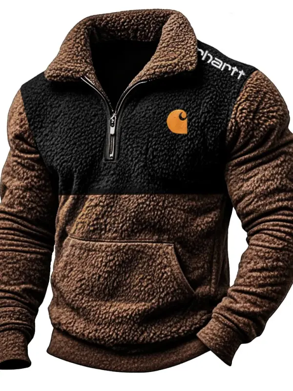 Carhartt Men's Western Cowboy Embroidered Fleece Quarter Zip Collar Sweatshirt - Wantbright.com 