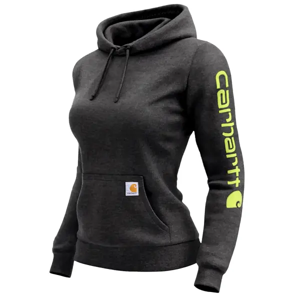 Women's Vintage Western Cowboy Logo Sleeve Design Pocket Dark Gray Hoodie - Wayrates.com 