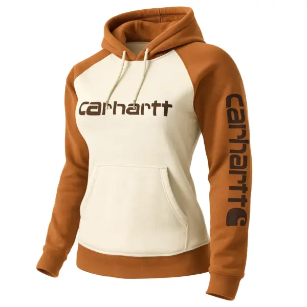Women's Vintage Western Cowboy Logo Print Pocket Long Sleeve Caramel Hoodie - Wayrates.com 