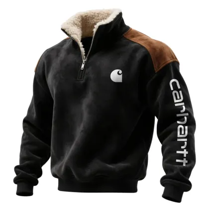 Carhartt Men's Retro Western Style Contrast Color Suede 1/4 Zip Stand Collar Sweatshirt