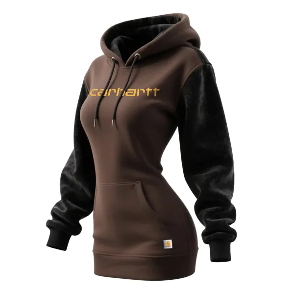 Women's Retro Western Contrast Panel Long Hooded Sweatshirt Dress - Wayrates.chimpone.com 