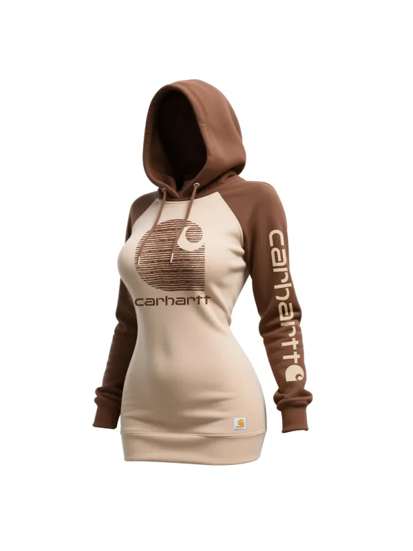 Women's Retro Western Contrast Panel Long Hooded Sweatshirt Dress - Hoplady.chimpone.com 