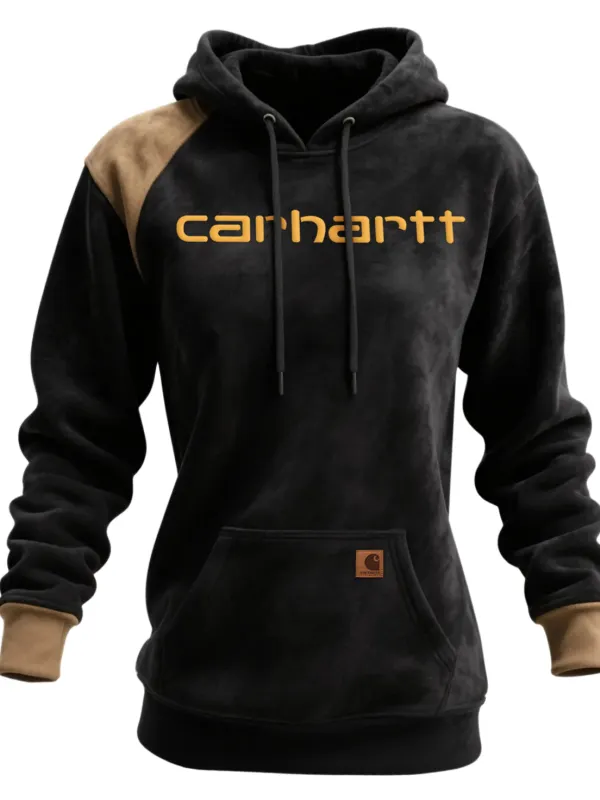 Carhartt Women's Retro Western Contrast Panel Suede Hooded Sweatshirt - Wantbright.com 