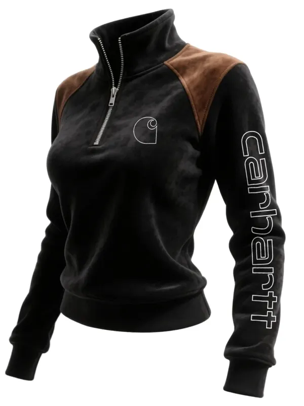 Carhartt Women's Retro Western Contrast Panel Stand Collar Sweatshirt - Wantbright.com 