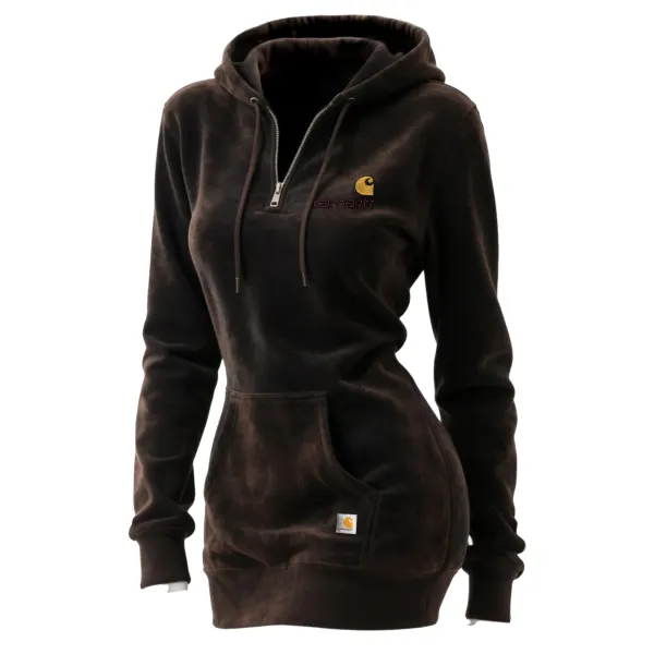 Carhartt Women's Retro Western Contrast Panel Suede Long Hooded Sweatshirt - Upgradecool.com 