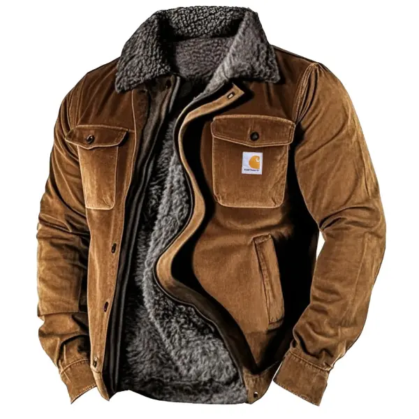 Men's Vintage Western Cowboy Suede Pocket Fleece Warm Jacket - Wayrates.com 