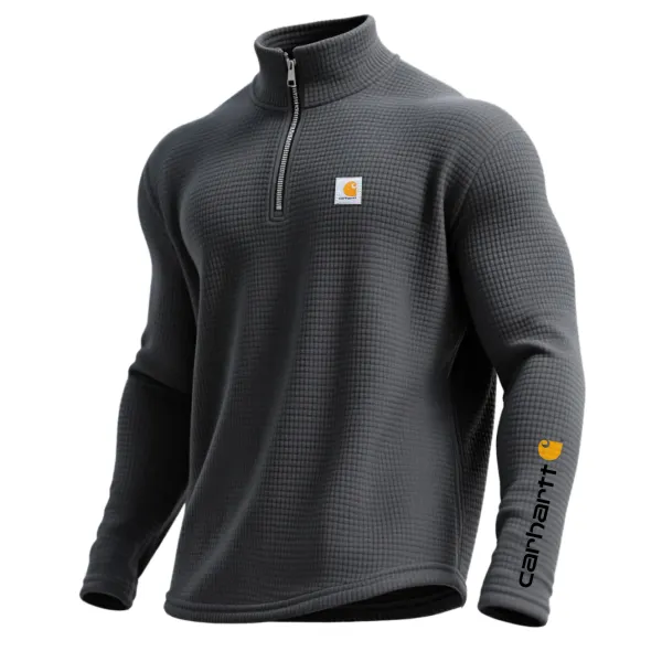 Outdoor Retro Waffle Half Zip Stand Collar Long Sleeve Sweatshirt - Wayrates.chimpone.com 