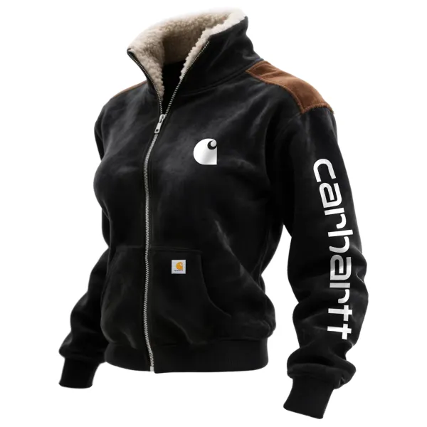 Retro Western Style Women's Contrast Color Panel Suede Zipper Stand Collar Cardigan Sweatshirt - Wayrates.com 