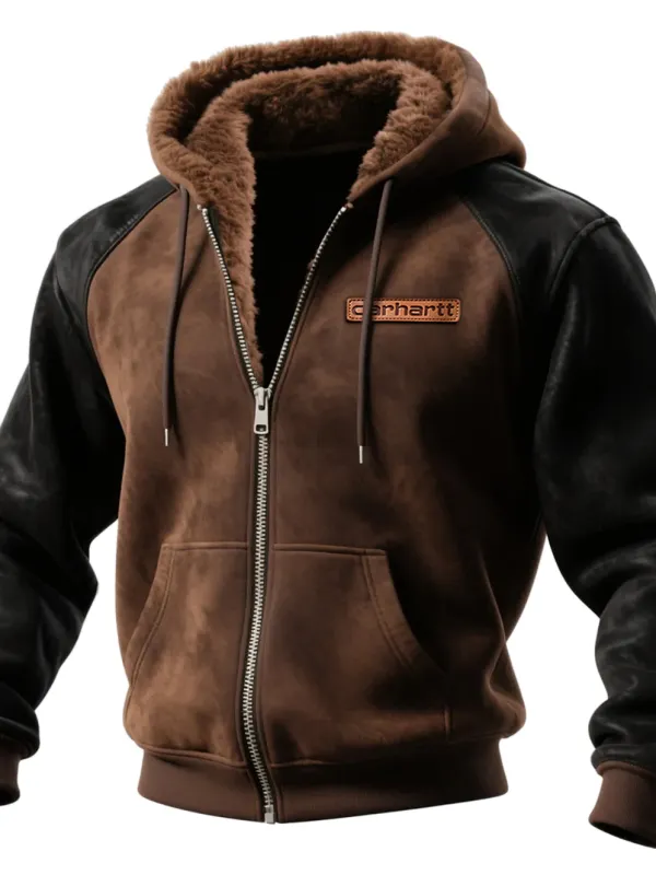 Carhartt Men's Retro Casual Suede Fur Collar Hooded Zipper Cardigan - Simplyion.com 