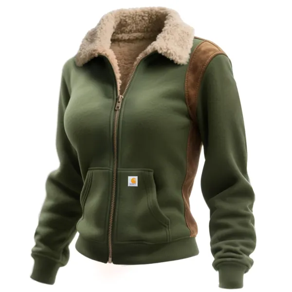 Retro Western Style Women's Contrast Color Stitching Zipper Stand Collar Cardigan Sweatshirt Jacket - Wayrates.com 