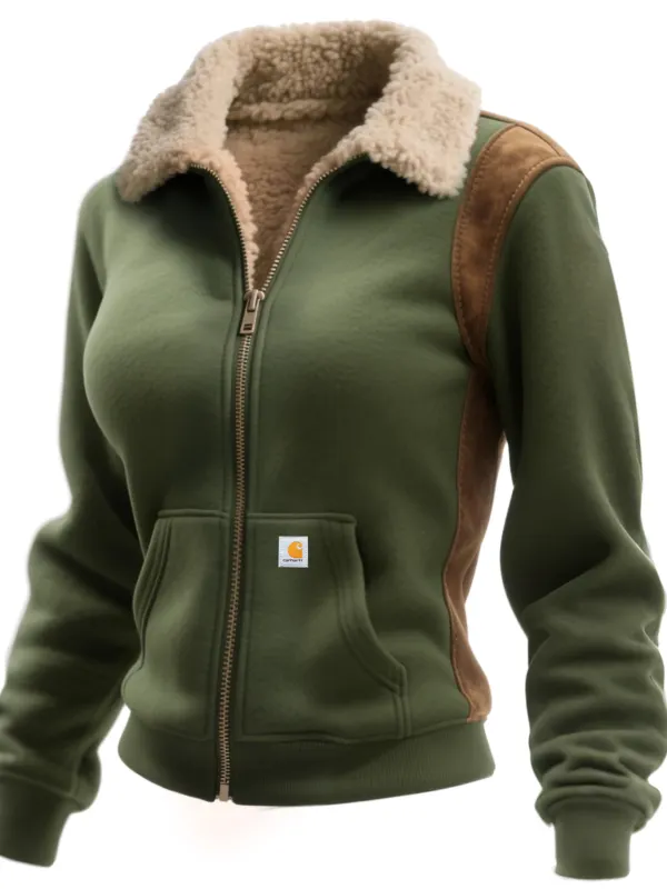 Carhartt Women's Retro Western Stitching Zipper Collar Cardigan Sweatshirt Jacket - Wantbright.com 
